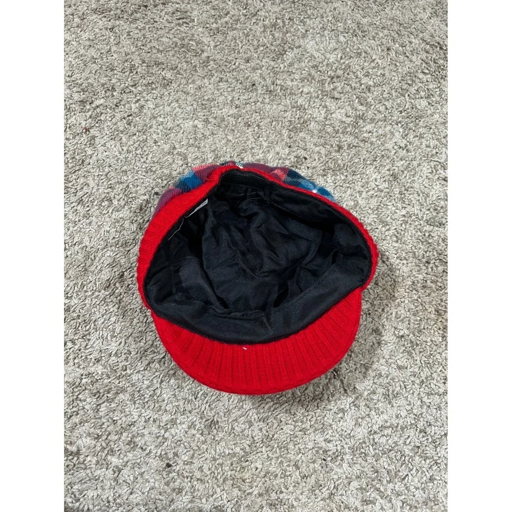 Vintage‎ Plaid Newsboy Cap Red Blue Fall Retro Preppy Indie 90s Funky Eclectic